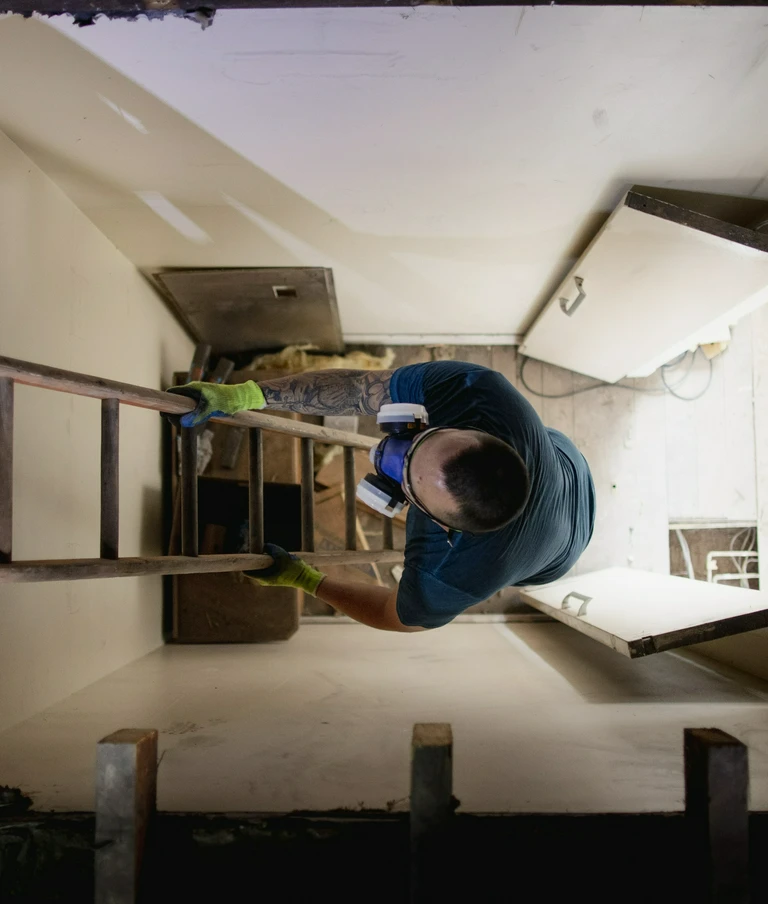 Pracownik remontu na&nbsp;drabinie